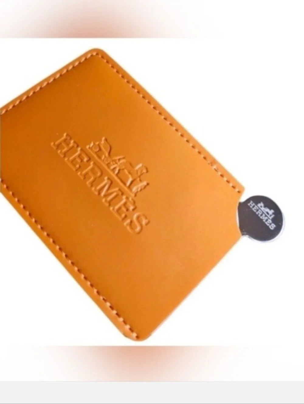 Hermes Orange Leather Card Holder & Mirror NWOT